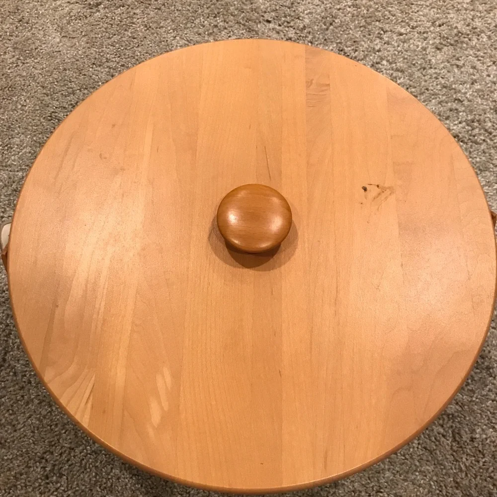 Longaberger Large Round Brown Basket with Floral Liner and Lid Three Tier